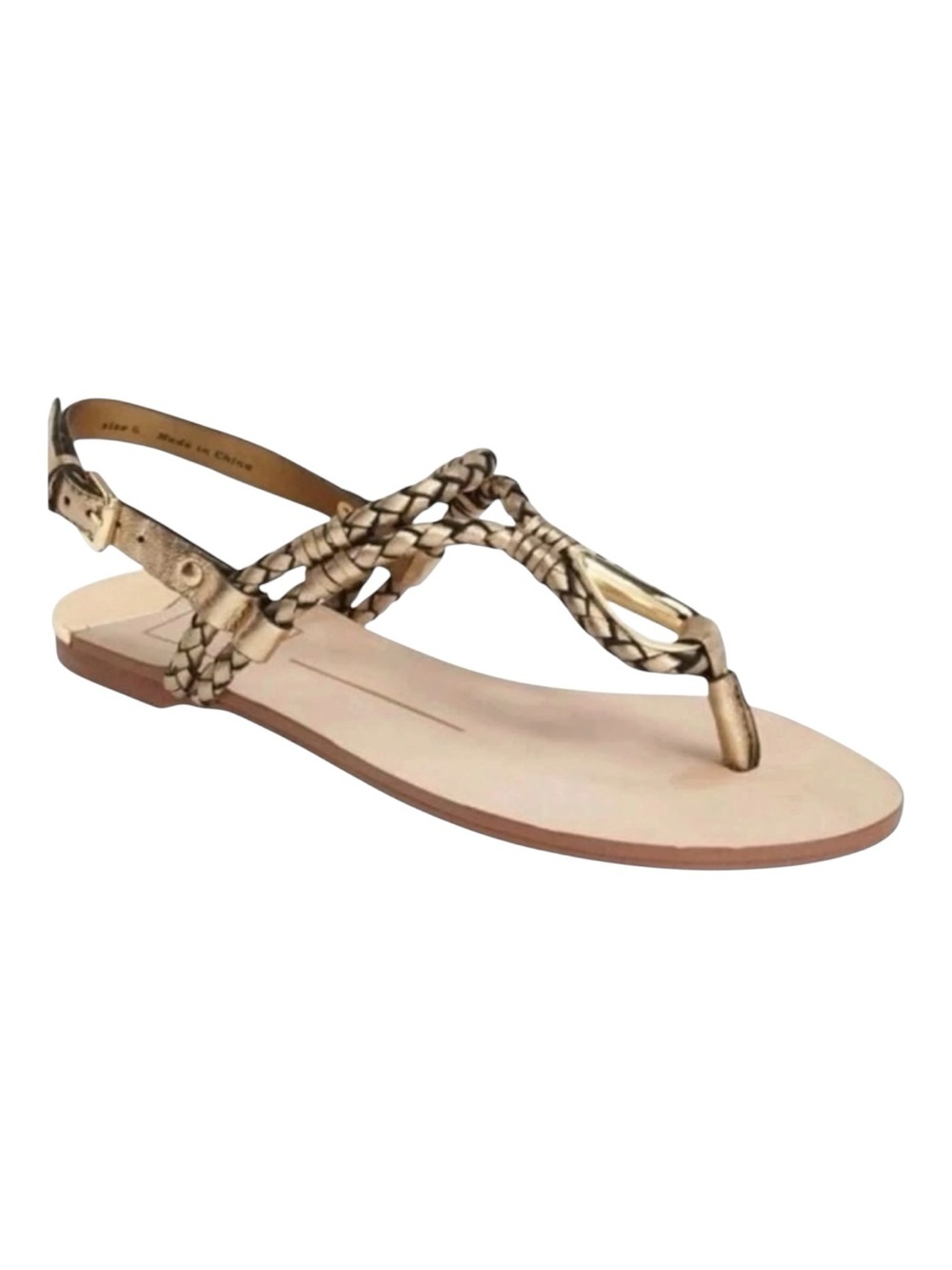 Dolce Vita Dixon Leather Brown & Gold Flat Sandals Size 9 Sling Back Summer